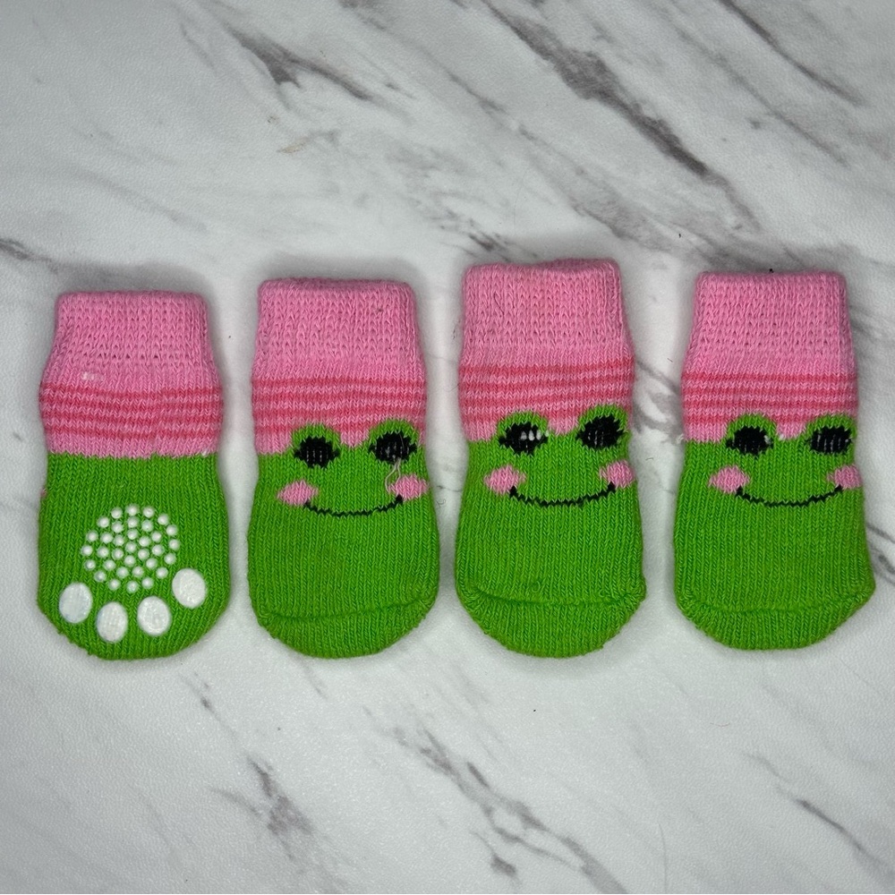 Non-Slip Pet Socks - Frog Design - Elastic Knit - Set of 4 - Picture 2 of 5